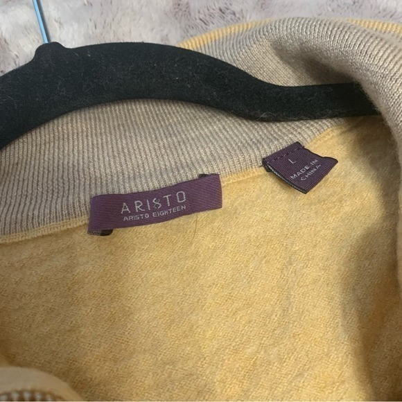 Aristo Eighteen Merino Wool‎ Cropped Quarter Zip Pullover Sweater Yellow - L - Picture 3 of 4